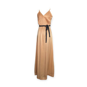 Vintage DESSY COLLECTION 1970's Slip Dress  Peach Beige Maxi Faux Wrap Column
